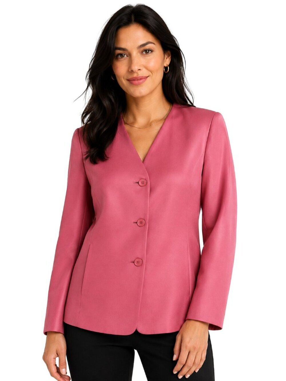 Talbots Petites Rose Pink Silk Long-Sleeve Jacket